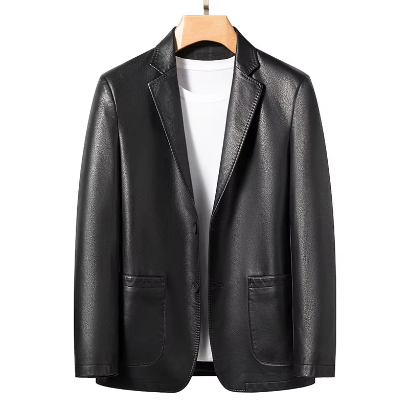 YN-2330 Natural Sheep Leather Casual Suit Men'S Jacket Slim Spring and Autumn Thin Section Black Brown