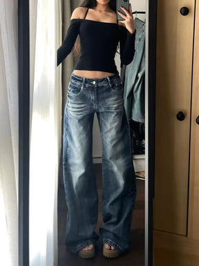 Y2K Vintage Baggy Wide Leg Jeans for Women Washed Casual High Waist Loose Denim Pants Streetwear Korean Flared Trousers