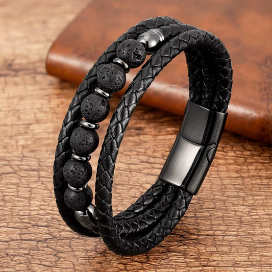 2021 Trendy Multilayer Leather Bracelets Men Jewelry 9 Style round Stone 8Mm Beaded Bracelets for Male Women Valentine Day Gifts