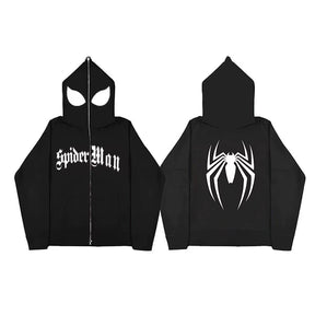 Y2K Spider Print Hoodies Women Men Hip Hop Zipper Long Sleeve Jacket Coats Autumn Winter Harajuku Casual Loose Hooded Sweatshirt