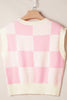 Bow Checkered Round Neck Sweater Vest