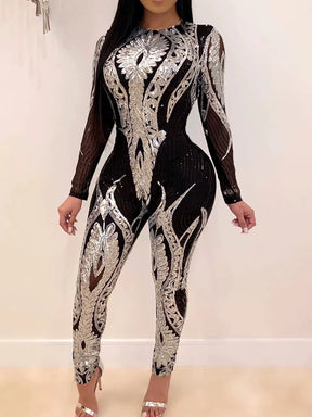 Sexy Long Sleeve Sequin Bodycon Jumpsuit Women Body Bodysuit One Piece Birthday Party Nightclub Outfits Womens Jumpsuits Overall