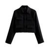 Spring Jacket for Women Slim Cropped Coat Elegant Solid Long Sleeve Jacket Front Flap Pocket Outerwear Fashion Streetwear