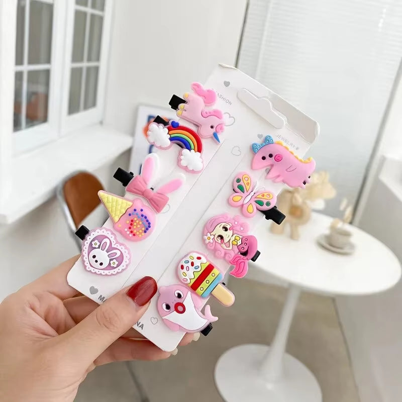 10Pcs/Set New Girls Cute Cartoon Unicorn Hair Clips Kids Lovely Hairpins Ice Cream Headband Barrettes Fashion Hair Accessories