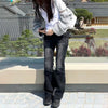 Vintage Distressed Low Waist Jeans Grunge Asymmetrical Waist Denim Pant Korean Fashion Black Flare Jeans Kpop Streetwear