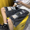 2024 Hip Hop Ripped Denim Shorts Y2K Streetwear Men Vintage Destroyed Hole Baggy Jeans Pants Fashion Summer Loose Shorts Black