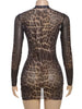 See through Dress Women Sexy Coquette Leopard Print Full Sleeve O-Neck Stretch Mini Bodycon Midnight Party Clubwear