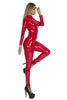 Women'S Wet Look Shiny PU Faux Leather Jumpsuit Suit Long Sleeve Zipper Open Crotch Latex Bodysuit Clubwear plus Size