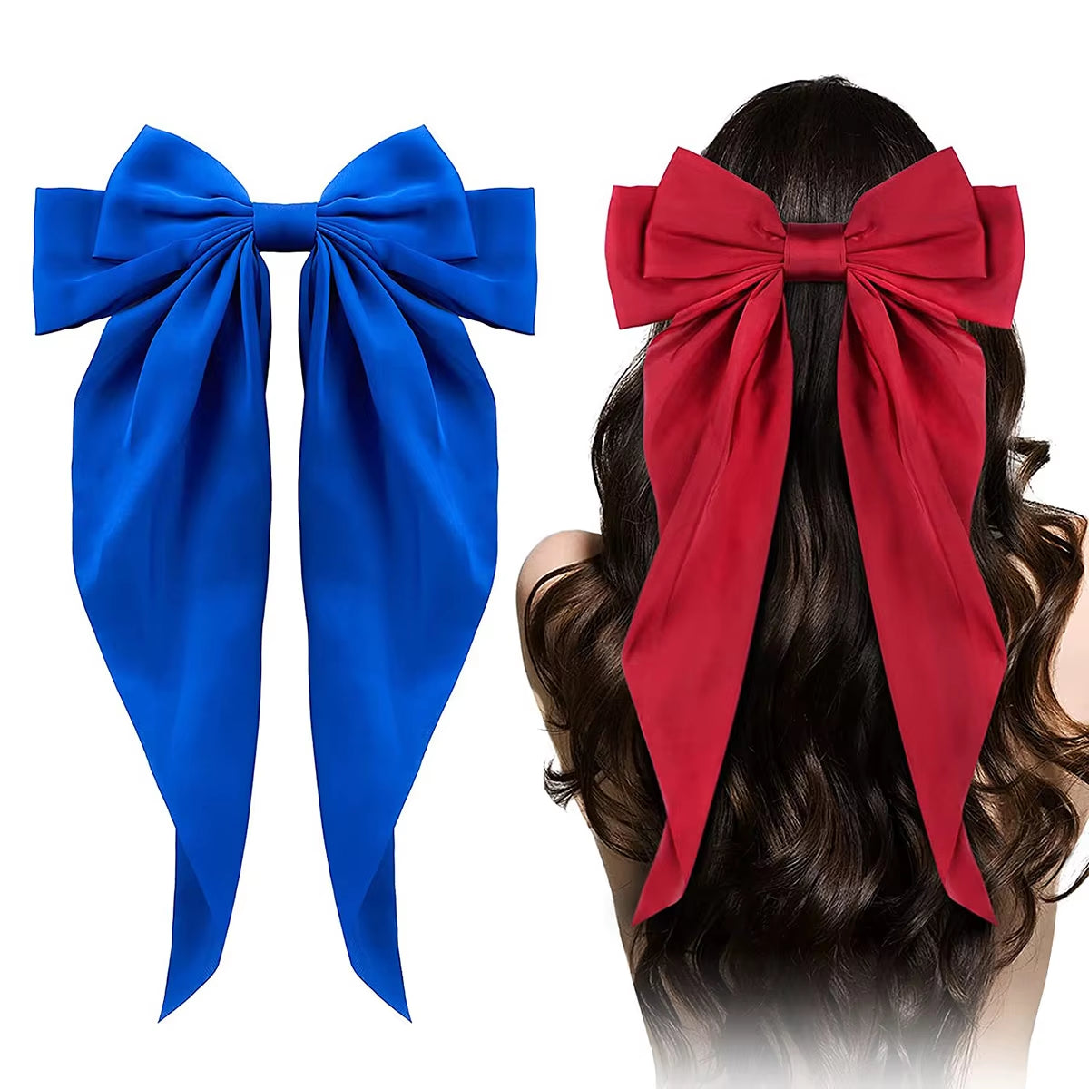 1/2Pcs Elegant Bow Ribbon Hair Clip Women Fashion Solid Bowknot Satin Hairpin Barrettes Girls Ponytail Clip Hair Accessories