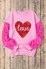 Pink Sequin Patchwork Long Sleeve Pullover Top