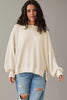 White Waffle knit Bishop Sleeve Split Oversized Top