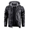 Men'S Leather Jacket Motorcycle Slim Fit Hooded PU Coat Top Autumn Winter Casual Windproof Men'S Clothing Detachable Hat S-XXXL