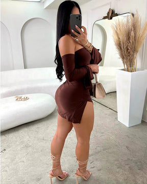 Women Strapless Backless Mini Dress for Women Black Off-Shoulder Long Sleeve Bodycon Club Party Dress Clothes