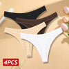 4Pcs/Set Women Cotton Panties Seamless Low Rise Thongs V-Waist Solid Color Breathable Underwear Female Soft Lingerie Intimates