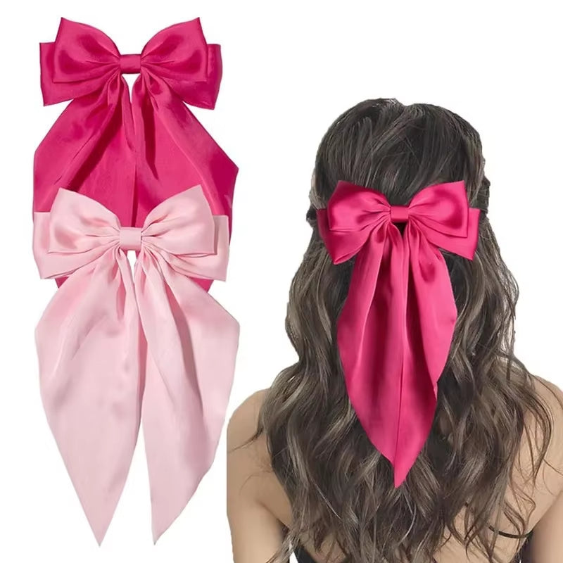 1/2Pcs Elegant Bow Ribbon Hair Clip Women Fashion Solid Bowknot Satin Hairpin Barrettes Girls Ponytail Clip Hair Accessories