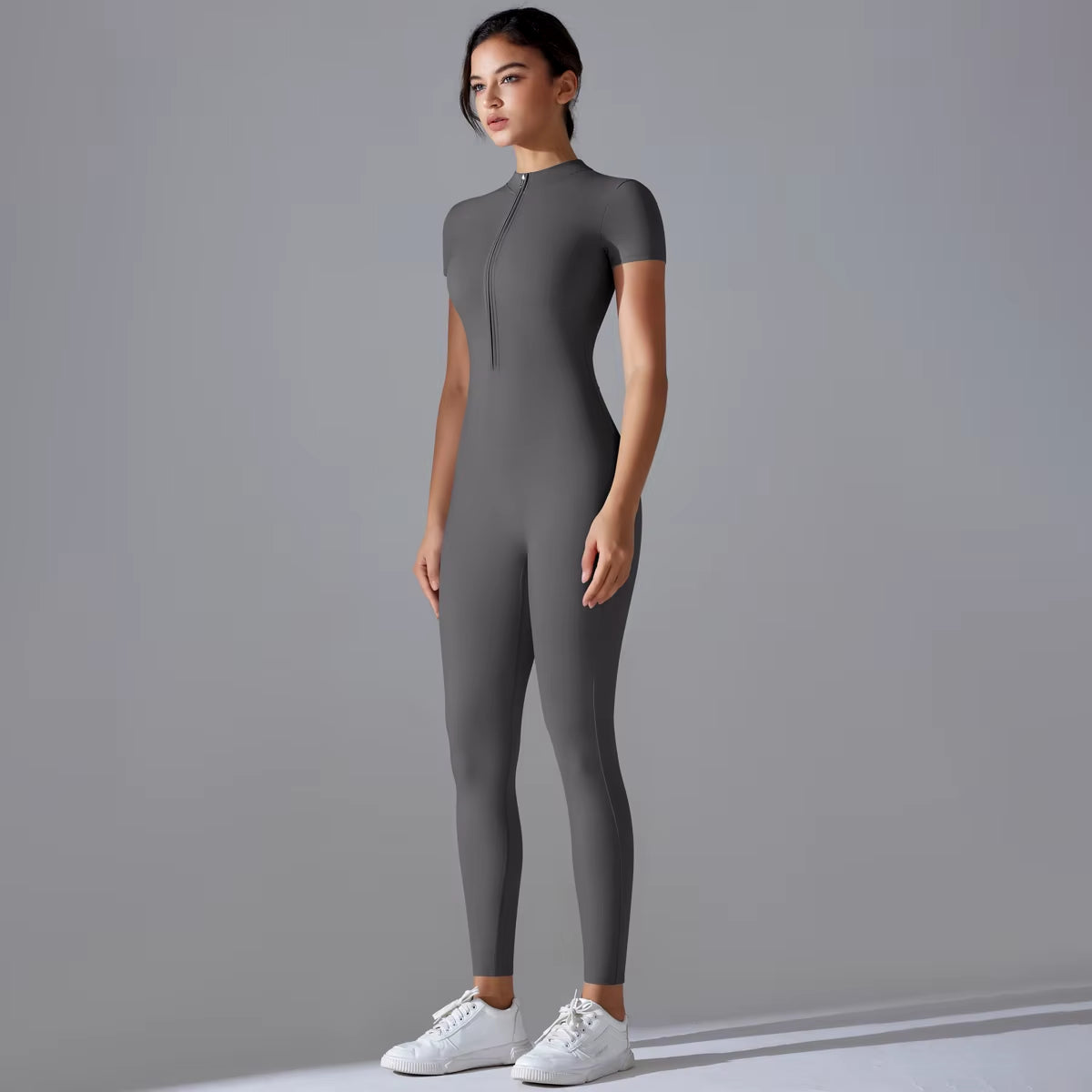 Yoga Set Women'S Jumpsuits One-Piece Suit Zipper Short Sleeve Gym Push up Workout Clothes Fitness Bodysuit Sportswear Tracksuit