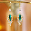 Green Crystal Golden Leaves Earrings for Women Individuality Daily Accessories Valentines Day Anniversary Birthday Jewelry Gifts