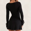 Women Sexy Mini Dresses New Autumn Fashion Long Sleeves Lace-Up Split Bodycon Solid Dress Lady Elegant Knitted Dresses Clothing