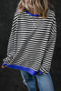 Sky Blue Stripe Oversized Contrast Trim Pullover Sweatshirt