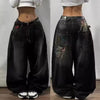 New American Trend Vintage Hip Hop Letter Embroidery Pattern Baggy Jeans Men and Women Y2K Harajuku Gothic Wide Pants Streetwear