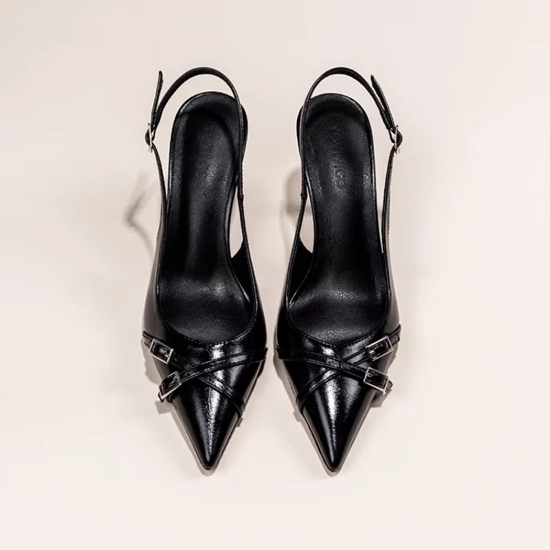 Fashionable Pointed Toe Shallow Mouth New High-Heeled Shoes Summer Elegant Buckle Decorated Stiletto Black Women'S Shoes NO:602