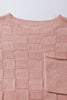 Bright Pink Lattice Textured Knit Short Sleeve Sweater