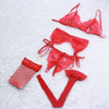 Lace Women Lingerie Set 4 Pcs Sling Open Bra Sexy Wiht Garter Panties Push up Bra Set Erotic Transparent Underwear Net Stockings