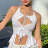 Asymmetrical Cut Out Crop Tops White Sleeveless Flounce Hollow Out Bandage Tank Top Y2K Summer Punk High Street Aesthetic Vest