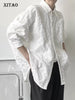 New Crumpled Jacquard Shirt Loose Fashion Solid Color Casual Turn-Down Collar Top New All-Match Bat Wing Sleeve WMD5191