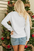 White XOXO Glitter Chenille Cable Knit Pullover Sweatshirt