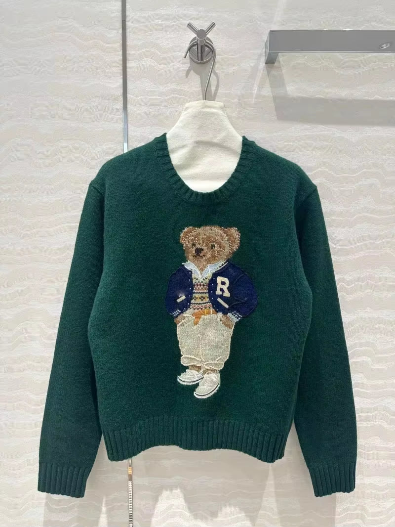 2024 Autumn/Winter New Women'S Sweater Fashion Exquisite Cartoon Wearing Jacket Teddy Bear 10% Cashmere 90% Wool Pullover