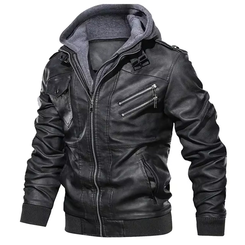 Hooded Zipper Motorcycle Leather Jacket Men Brand Military PU Leather Jackets Autumn Coat plus Size S-5XL Dropshipping 2024