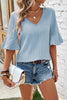 Textured V-Neck Flounce Sleeve Blouse