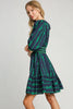 Umgee Ribbon Print Frill Contrast Velvet Trim Half Sleeve Dress