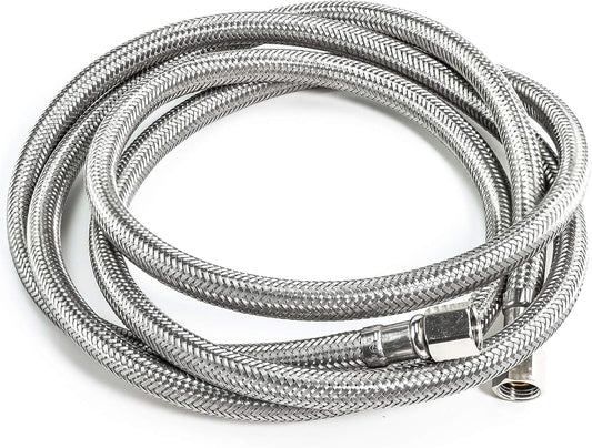 Ice Maker Water Connector Line - 6 FT (72-Inch) Stainless Steel Braided Hoses with 1/4-In Compression X 1/4-In Compression