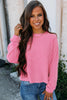 Bonbon Solid Color Corded Textured Long Sleeve Top