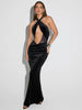 Halter Hollow Out Sexy Maxi Dress for Women Gown Black Sleeveless Backless Bodycon Club Evening Long Dress Elegant