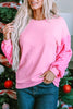 Pink Sequin Patchwork Long Sleeve Pullover Top