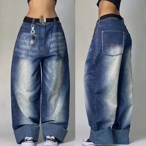 Streetwear New Vintage Letter Printing Washed Baggy Jeans Women Y2K Harajuku Hip Hop Popular Gothic High Waist Wide Leg Pants