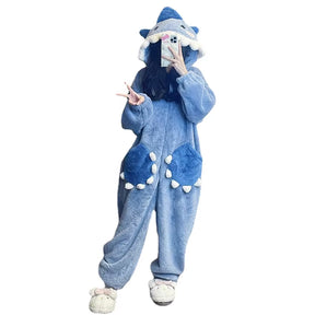 Cartoon Cute Shark Women'S Hooded Sleepwear Pijama Jumpsuit Female Set Cute Christmas Party Loungewear