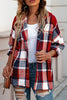 Red Printed Plus Size Plaid Button up Hooded Jacket