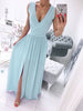 Elegant Deep V-Neck Summer Women Party Dress Sexy Solid Sleeveless Dancing Ladies Dress Fashion Slim Fitness Princess Long Dress