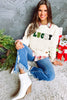 White XOXO Glitter Chenille Cable Knit Pullover Sweatshirt