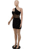 Glitter Single Shoulder Sheer Mesh Sequins Short Dress Glam Black Sequins Party Dress Female Robes Sexy Clubwear