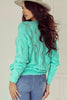 Mint Green Hollow Out Knit V Neck Drop Shoulder Sweater