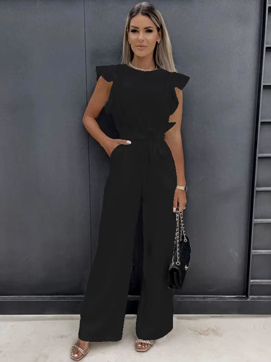 2024 Summer Short Sleeve Wide Leg Jumpsuit for Women Elegant Romper Vintage Streetwear Jumpsuits Overalls Women Jump Suit Woman