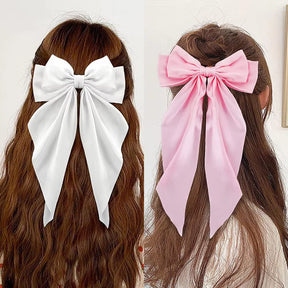 1/2Pcs Elegant Bow Ribbon Hair Clip Women Fashion Solid Bowknot Satin Hairpin Barrettes Girls Ponytail Clip Hair Accessories