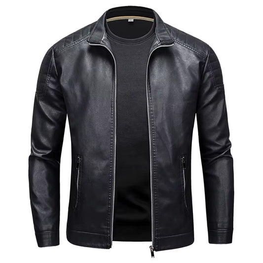 Stand Collar Leather Jacket Men'S Fashion Jacket 2024 Casual Men Leather Jacket Slim Korean Version Handsome Men'S Clothing