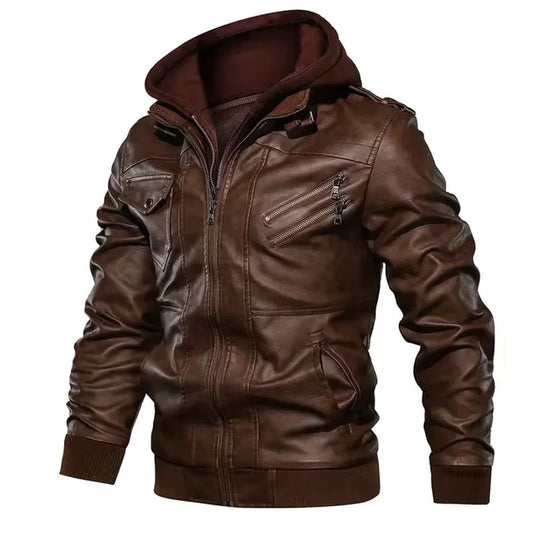 Hooded Zipper Motorcycle Leather Jacket Men Brand Military PU Leather Jackets Autumn Coat plus Size S-5XL Dropshipping 2024