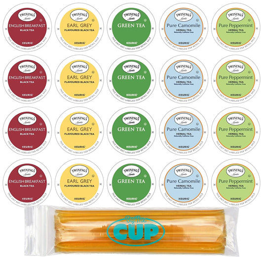 Tea Sampler (20 Count) Keurig K Cups Assortment with 10  Honey Sticks